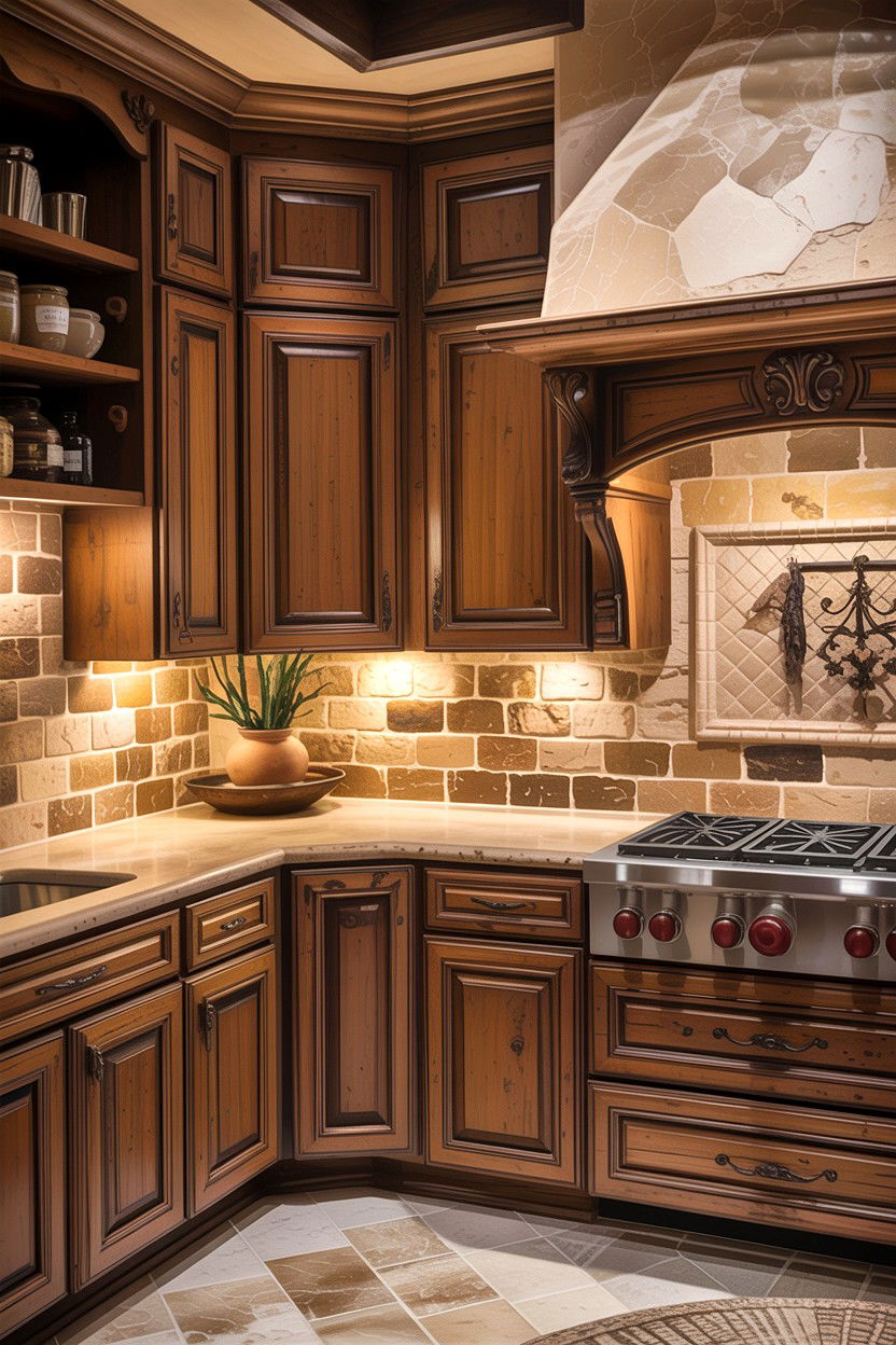 Travertine backsplash - 30 stone kitchen ideas