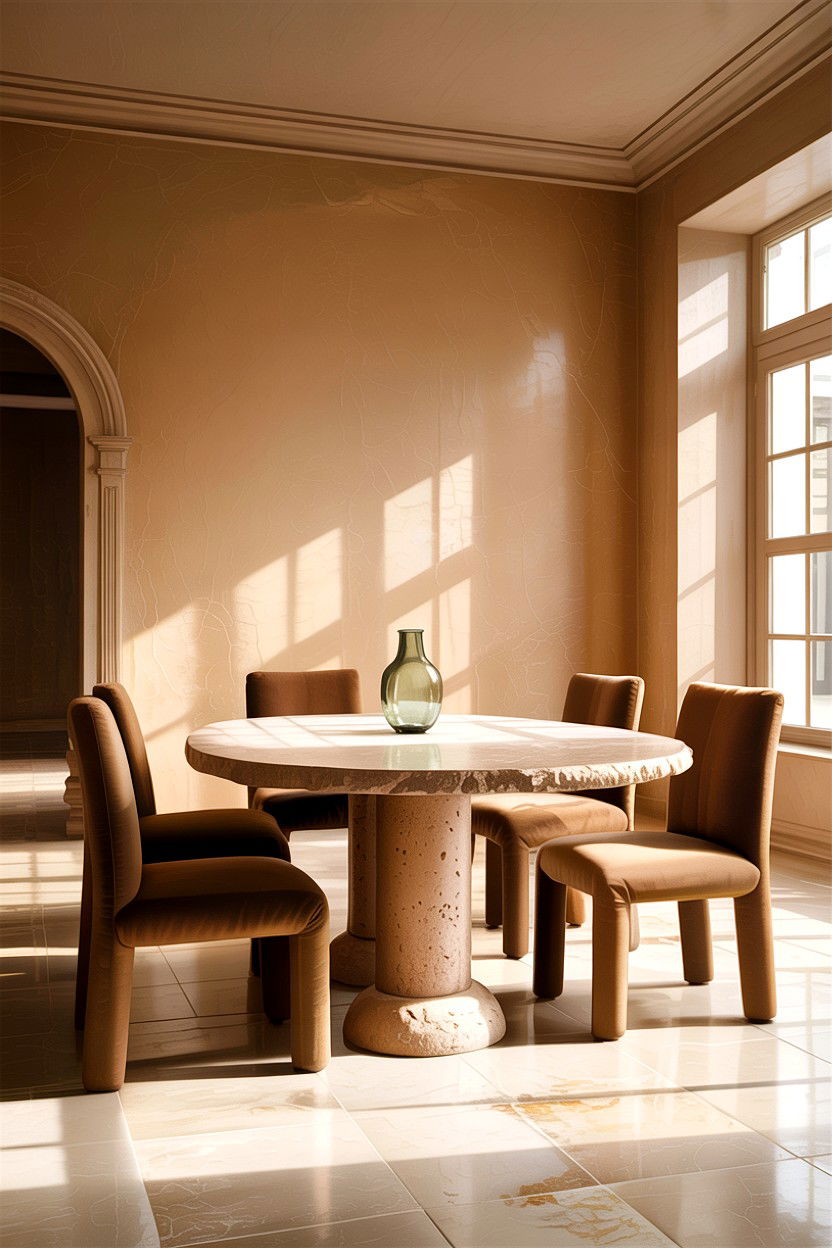 Travertine dining table - 30 warm beige dining room ideas