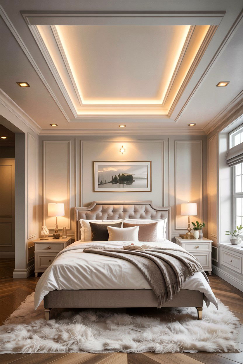 Tray ceiling lighting - 30 bedroom false ceiling designs