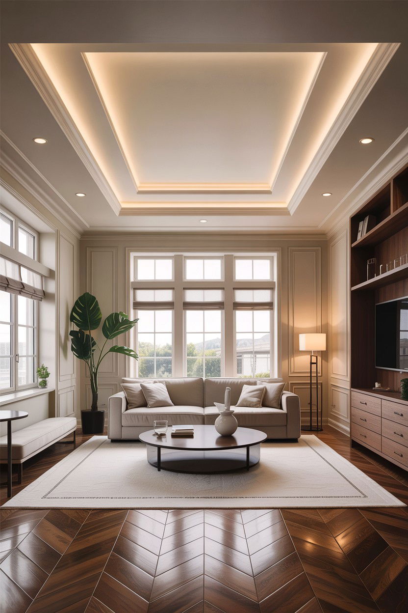 Tray ceiling living room - 30 living room fifth wall ideas