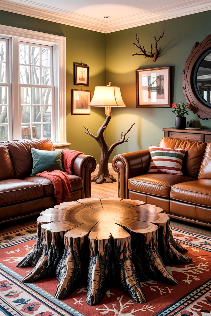 Tree table - 30 garden themed living room ideas