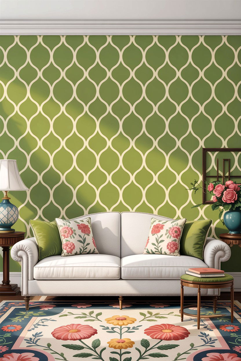 Trellis wallpaper - 30 grandmillennial living room ideas