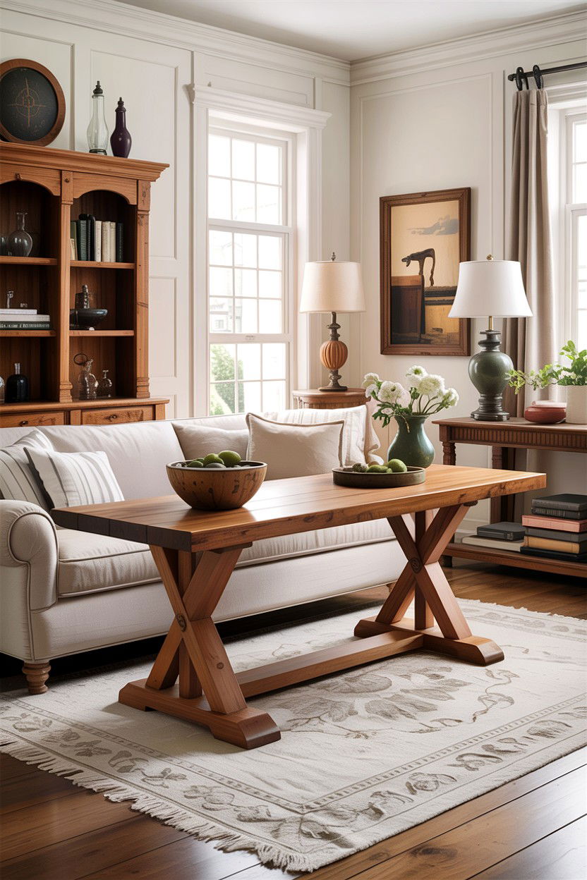 Trestle Table - 30 rustic white living room ideas