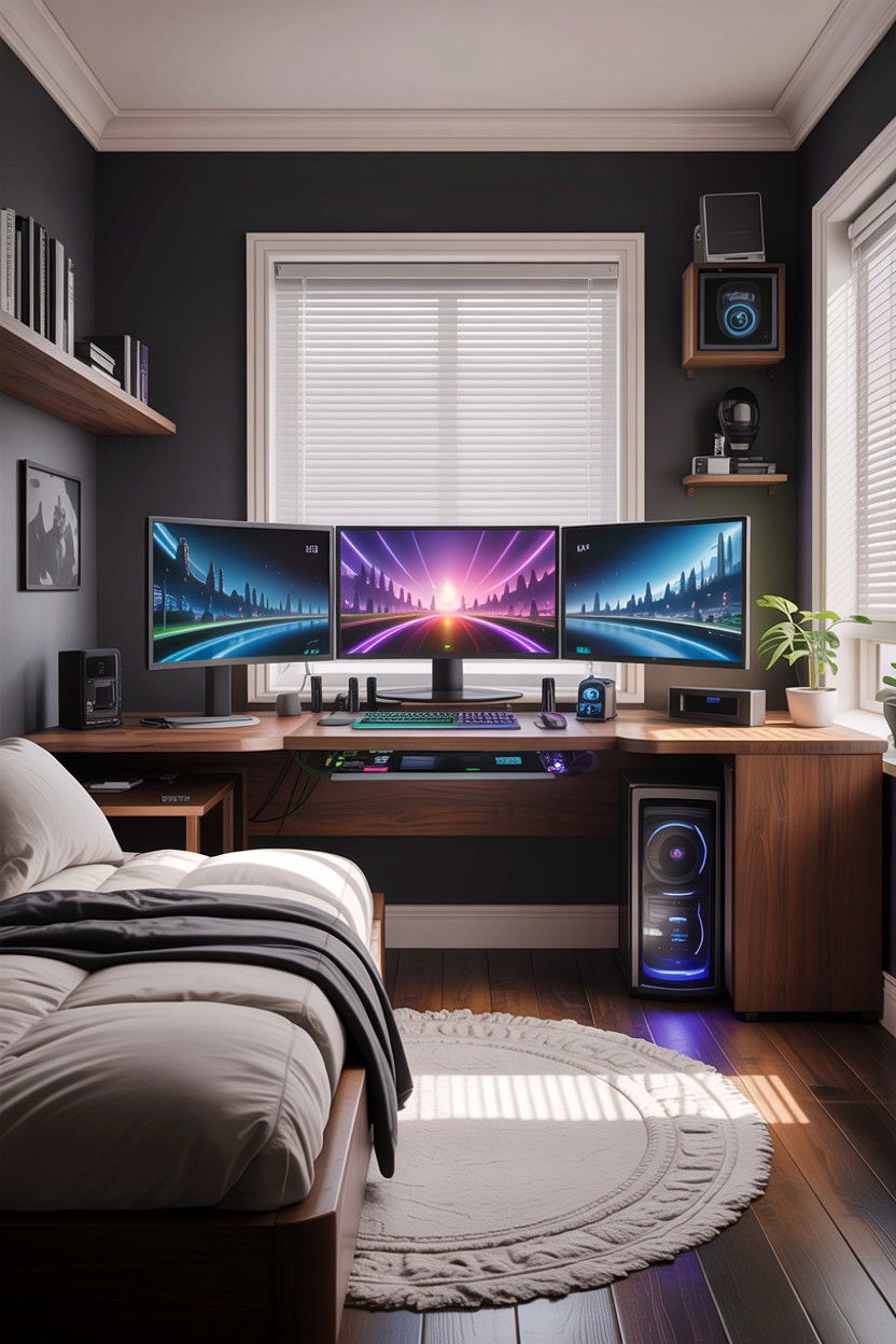 Triple Monitor Gaming Bedroom - 30 gaming bedroom ideas