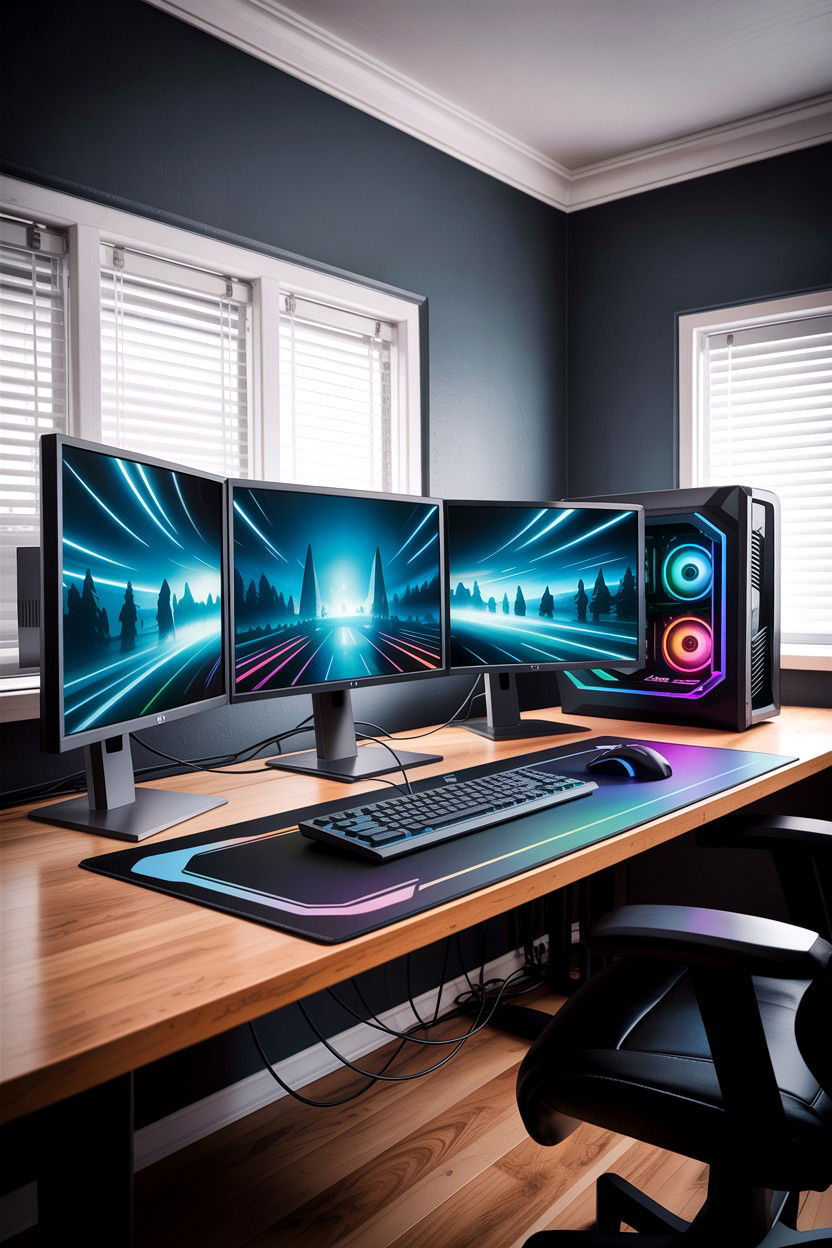 Triple Monitor Gaming Station - 30 gamer setup bedroom ideas