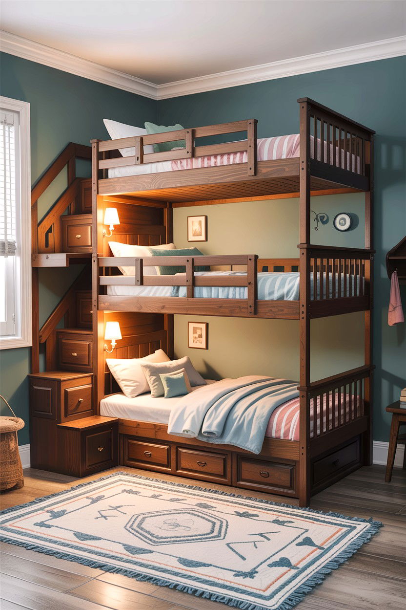 Triple bunk bed for siblings - 30 kids bedroom ideas
