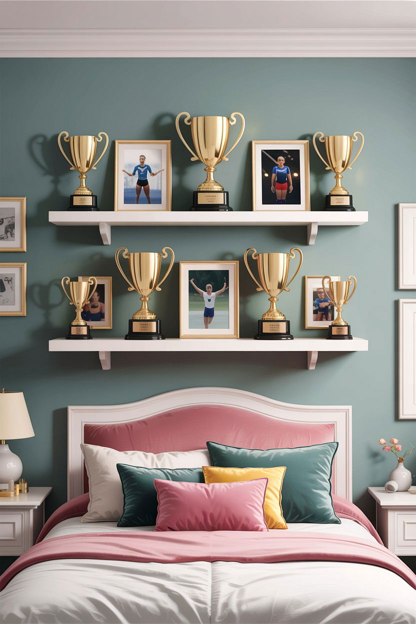 Trophy shelf - 30 gymnastics bedroom ideas
