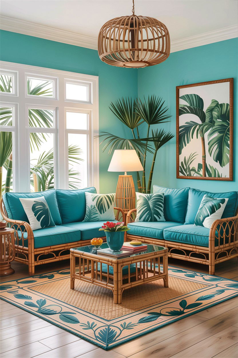 Tropical Aqua Living Room - 30 aqua living room ideas