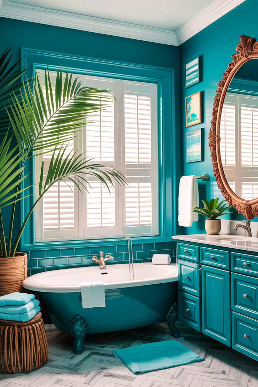 Tropical Teal Bathroom White Shutters - 30 teal and white bathroom ideas