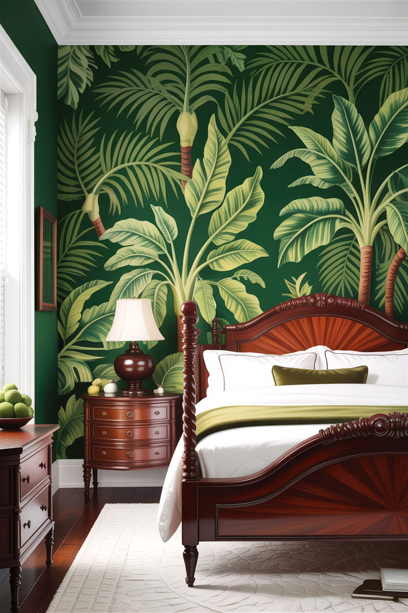 Tropical Wallpaper And Dark Furniture - 30 British colonial bedroom ideas
