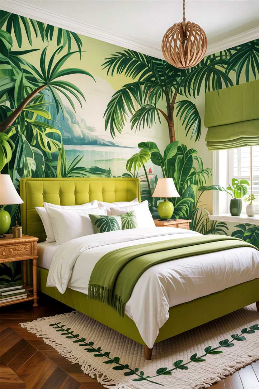 Tropical bright green bedroom - 30 colorful bedroom ideas