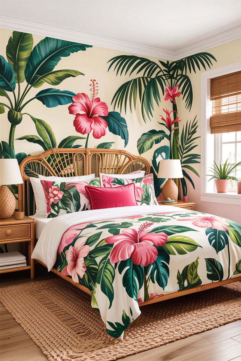 Tropical leaf floral bedding - 30 bedroom floral bedding ideas