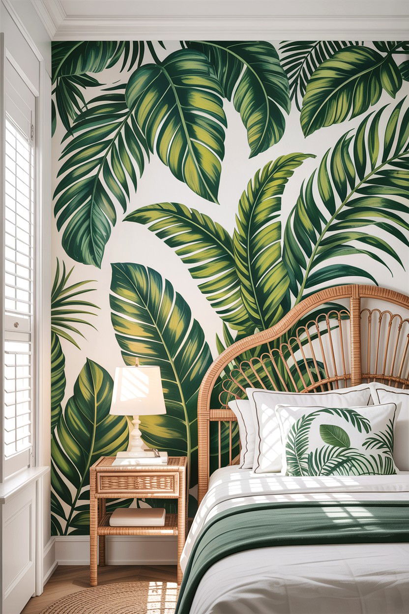 Tropical leaf wallpaper - 30 bedroom accent wall wallpapers