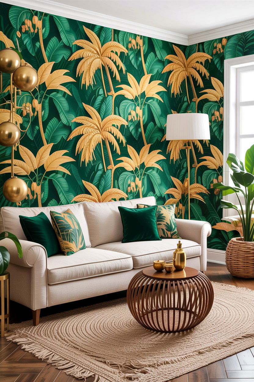 Tropical wallpaper living room - 30 jungle living room ideas