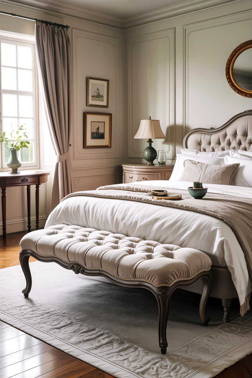 Tufted Bed Bench - 30 French country bedroom ideas