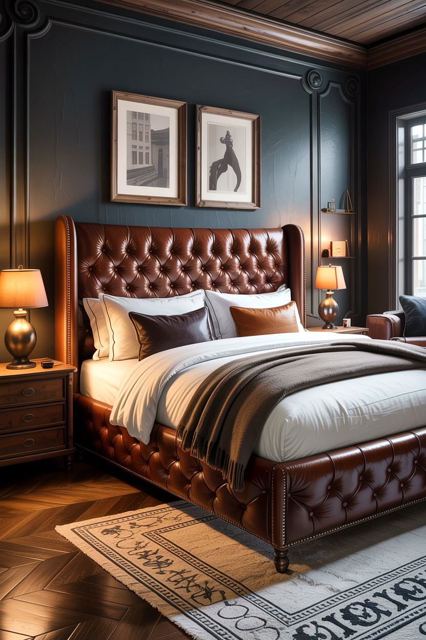 Tufted Leather Bed Frame - 30 dramatic bedroom ideas