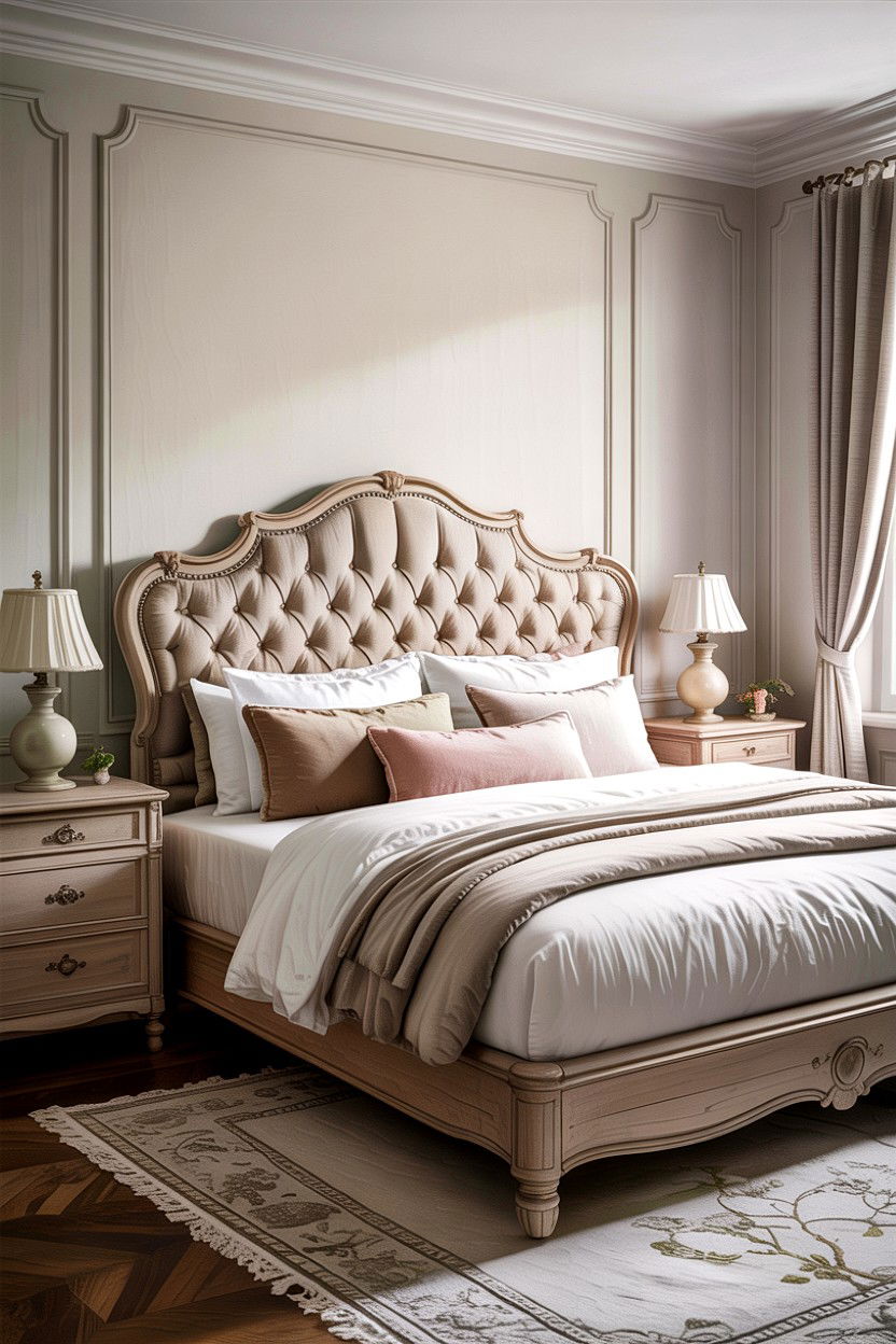 Tufted Upholstered Headboard - 30 French country bedroom ideas
