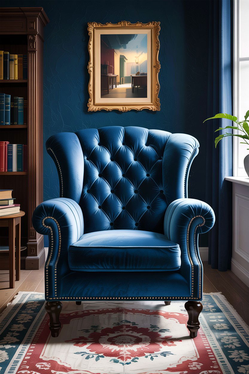 Tufted Velvet Armchair - 30 dark academia living room ideas