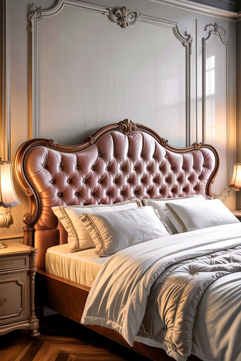 Tufted Velvet Headboard - 30 French shabby chic bedroom ideas