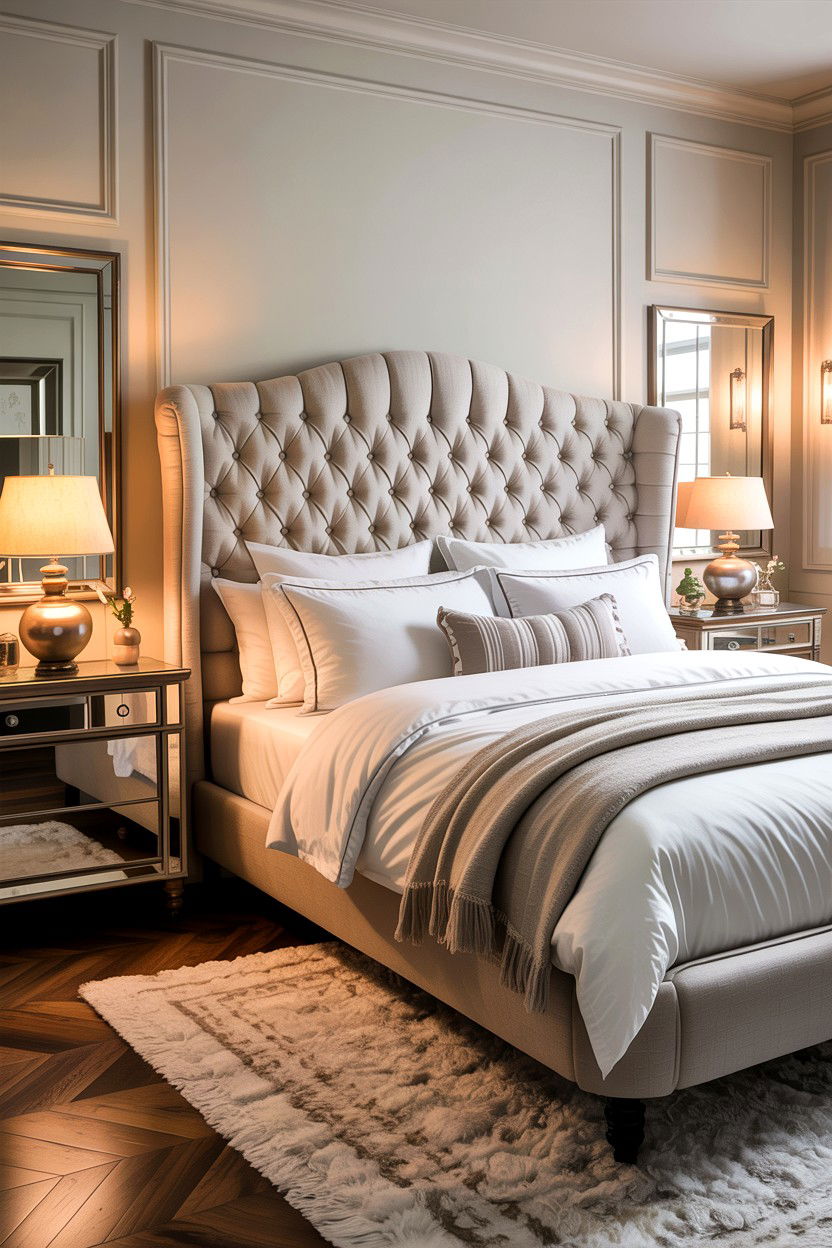 Tufted linen headboard - 30 bedroom linen headboards