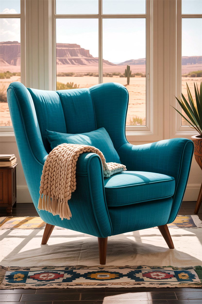 Turquoise Fabric Accent Chair - 30 living room Santa Fe furniture ideas