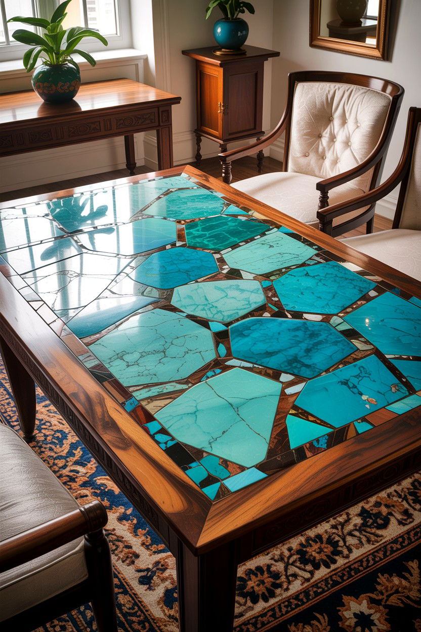 Turquoise Stone Inlay Table - 30 living room Santa Fe furniture ideas