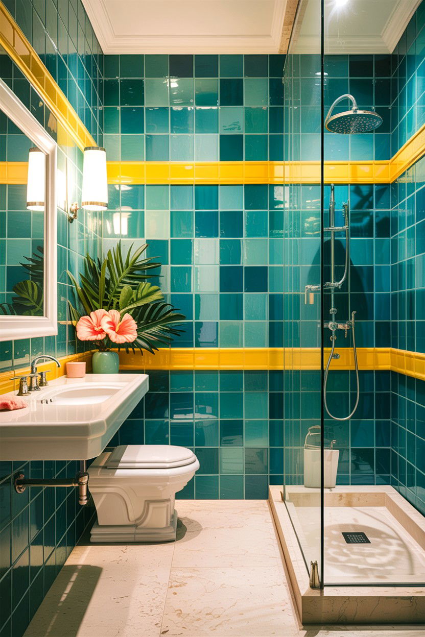 Turquoise Tile Yellow Grout - 30 contrasting grout bathroom ideas