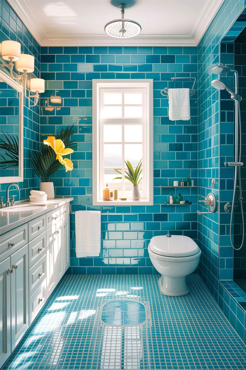 Turquoise blue bathroom tile - 30 jewel tone bathroom ideas