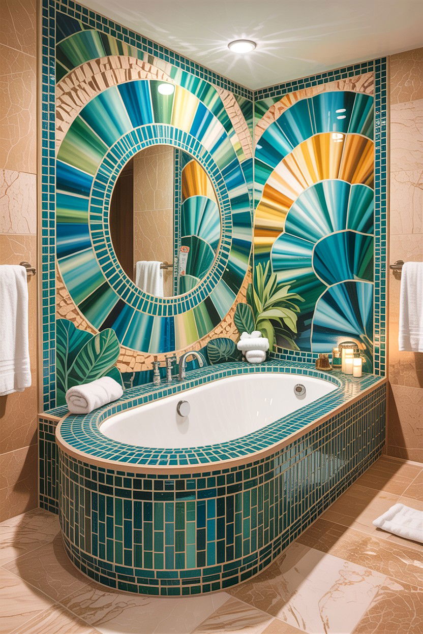 Turquoise glass mosaic bathtub surround - 30 glass mosaic bathroom ideas
