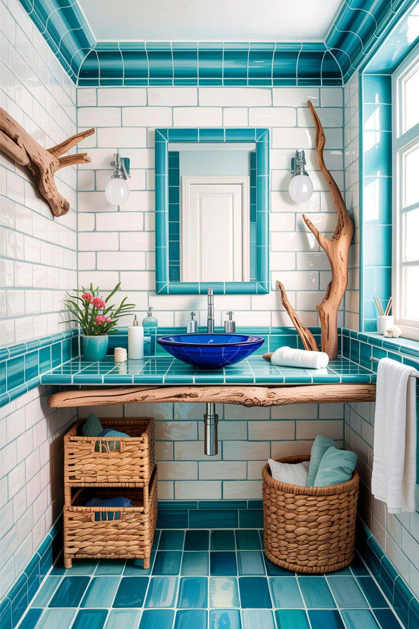 Turquoise grout coastal bathroom - 30 colored grout bathroom ideas