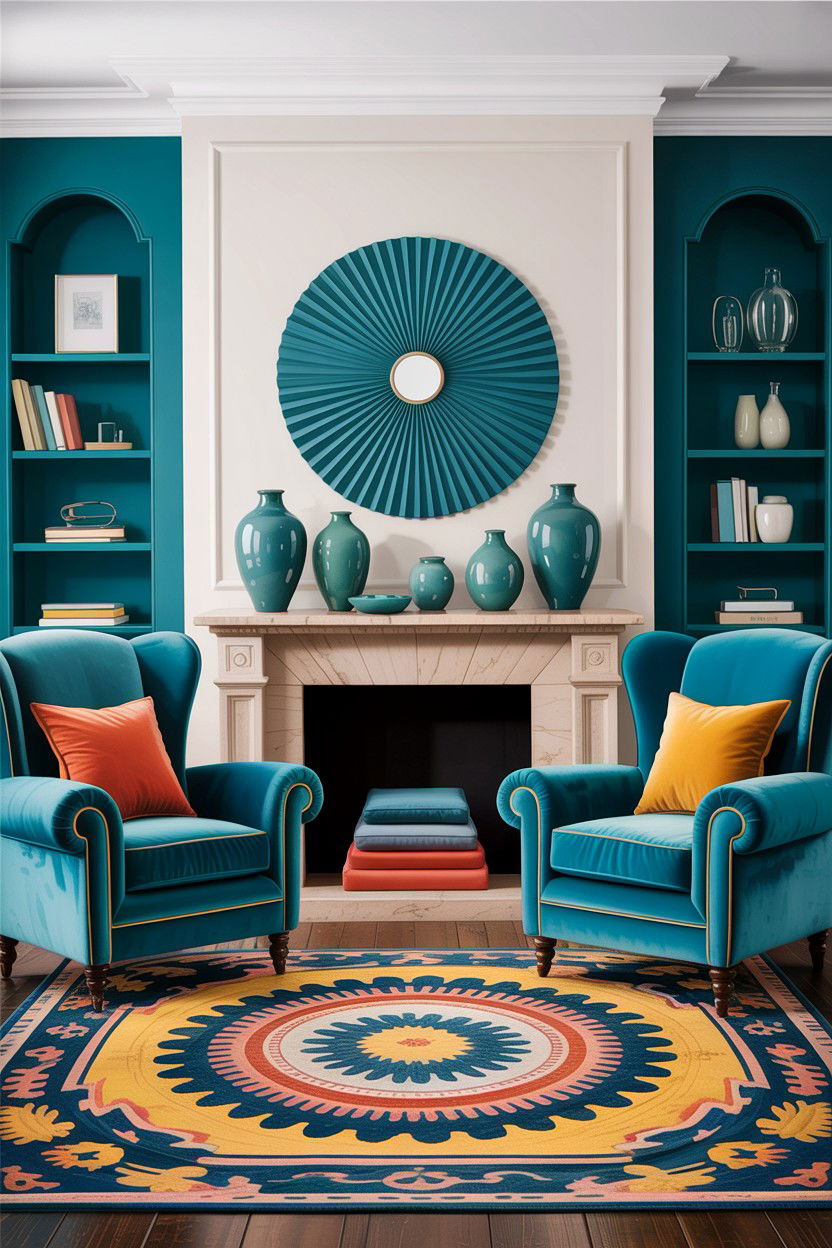 Turquoise living room accent - 30 Southwestern living room ideas