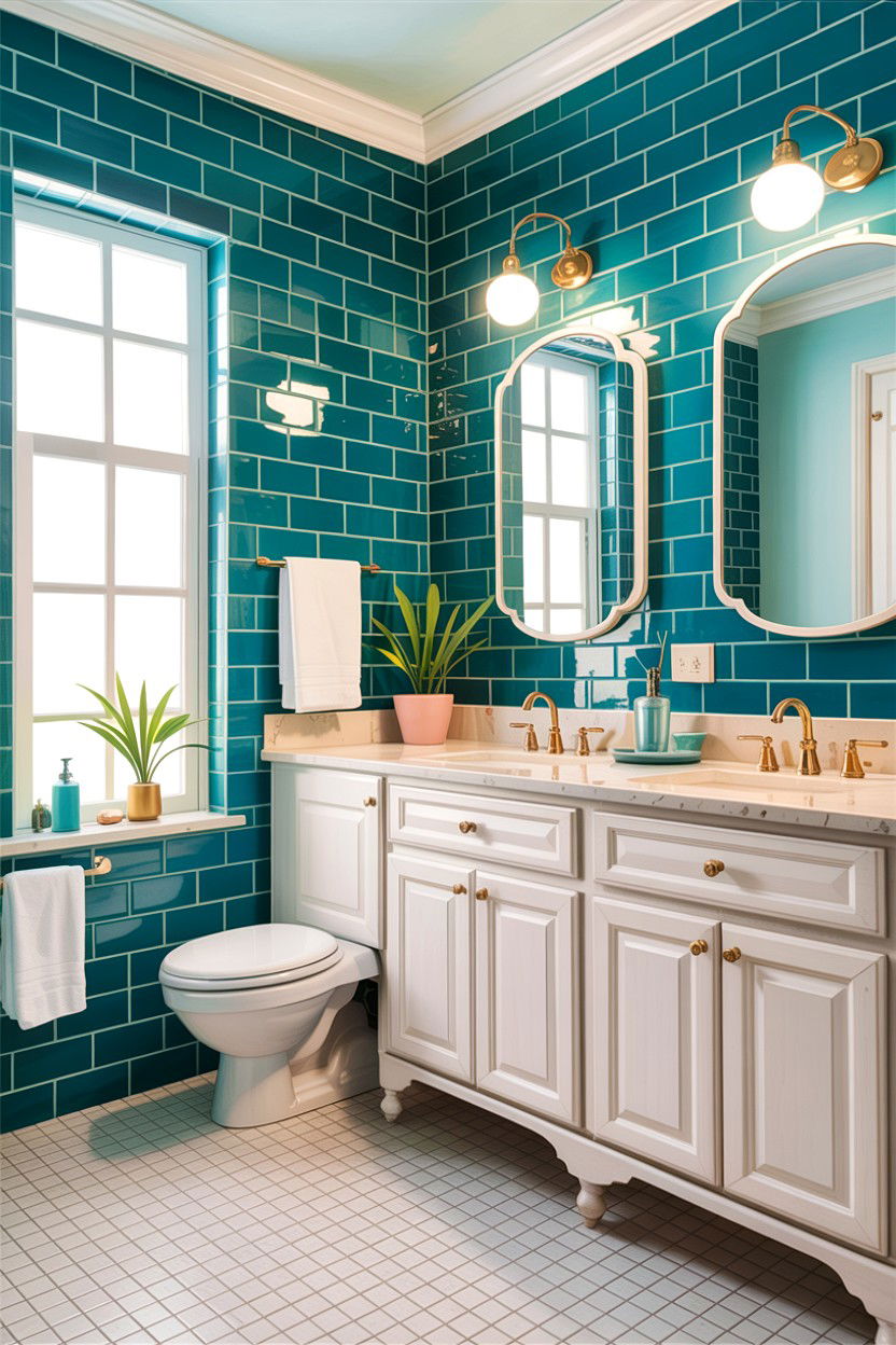 Turquoise subway tile bathroom - 30 colored subway tile bathroom ideas