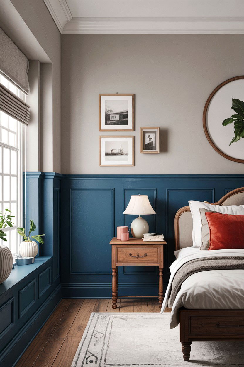 Two Tone Bedroom Wall - 30 bedroom wainscoting ideas