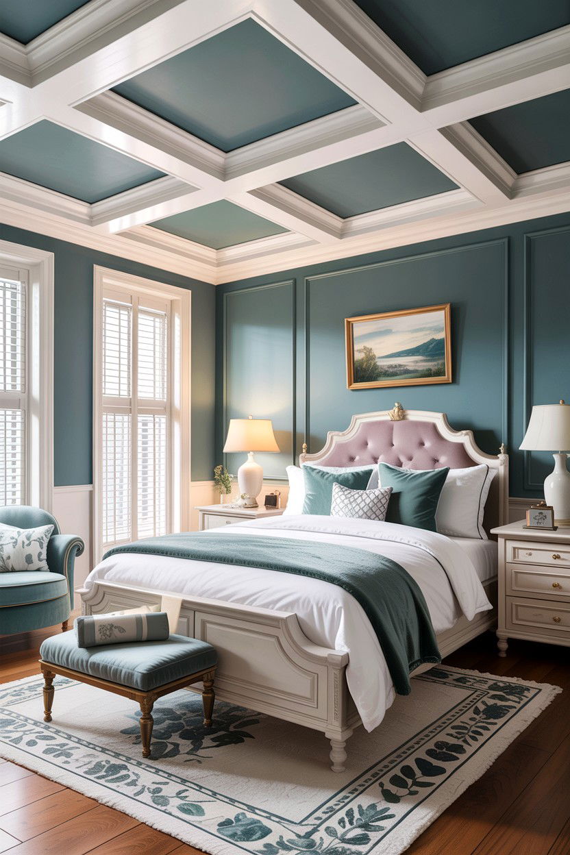 Two Tone Painted Ceiling - 30 bedroom coffered ceiling designs