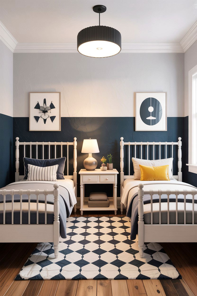 Two Tone Painted Shared Room - 30 boy and girl shared bedroom ideas