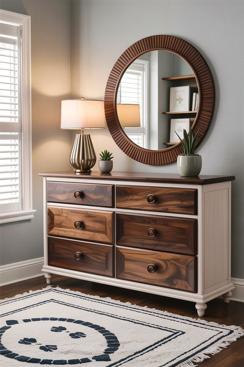 Two Tone Wood and White Dresser - 30 bedroom wide dressers