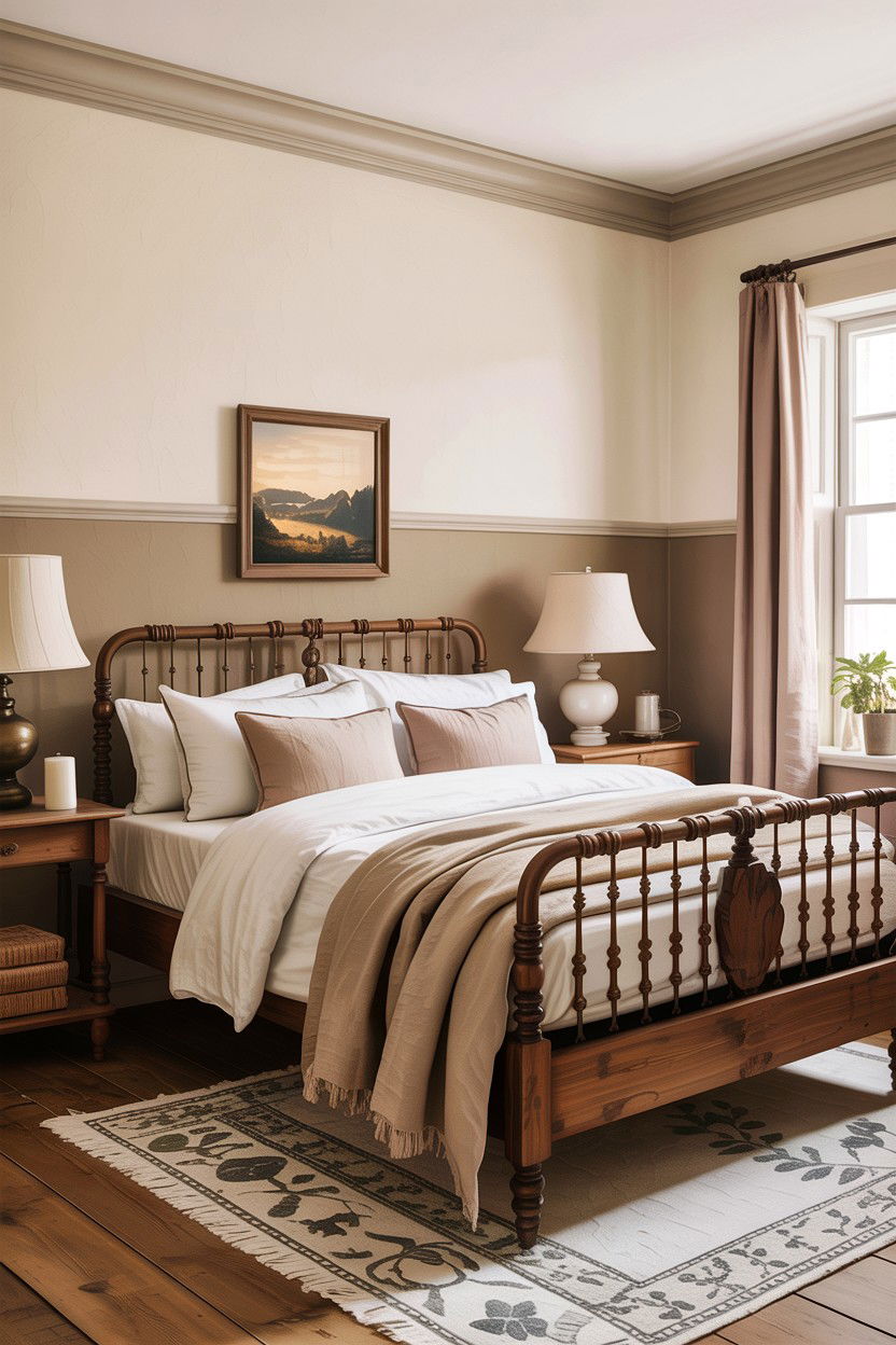 Two tone neutral bedroom wall - 30 bedroom half painted walls