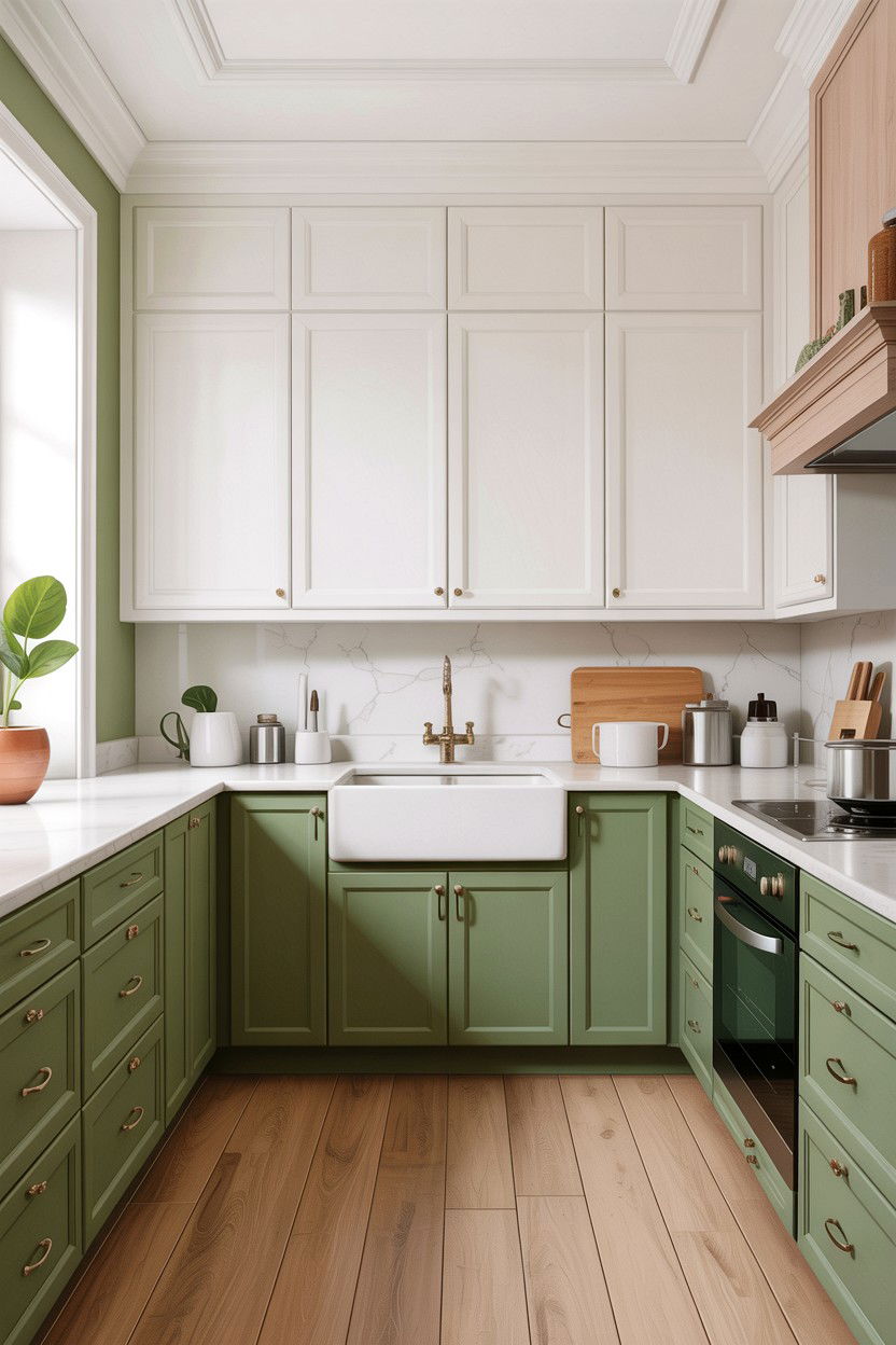 Two tone sage and white kitchen cabinets - 30 sage and white kitchen ideas