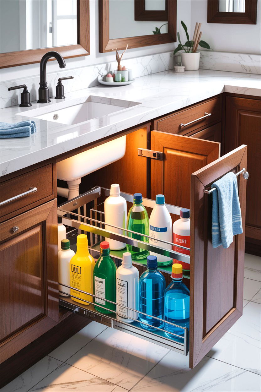 Under Sink Pull Out - 30 bathroom built-in storage ideas
