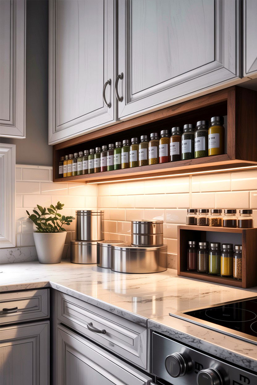 Under cabinet spice rack - 30 small kitchen space storage ideas