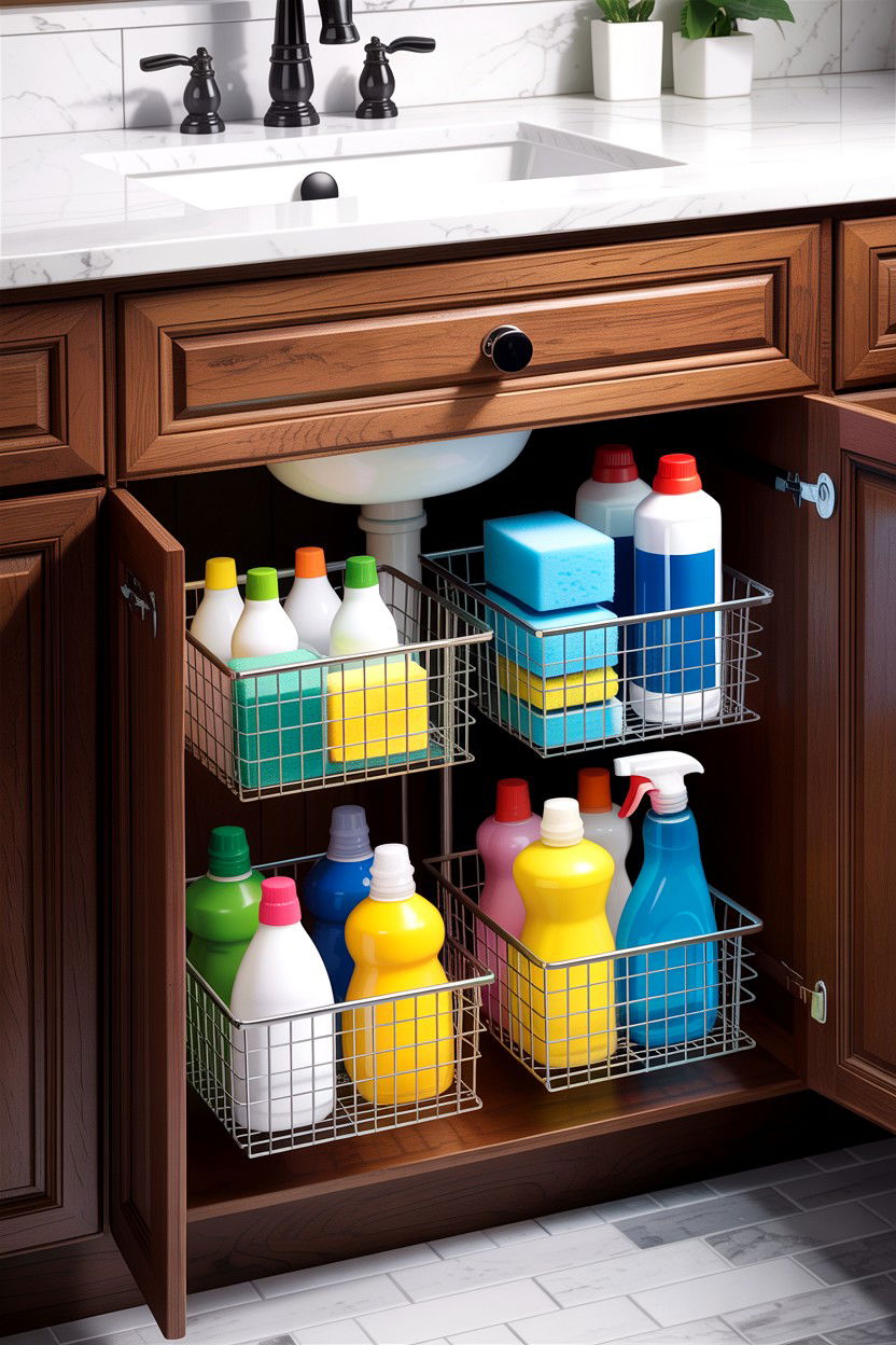 Under sink sliding baskets - 30 bathroom basket storage ideas