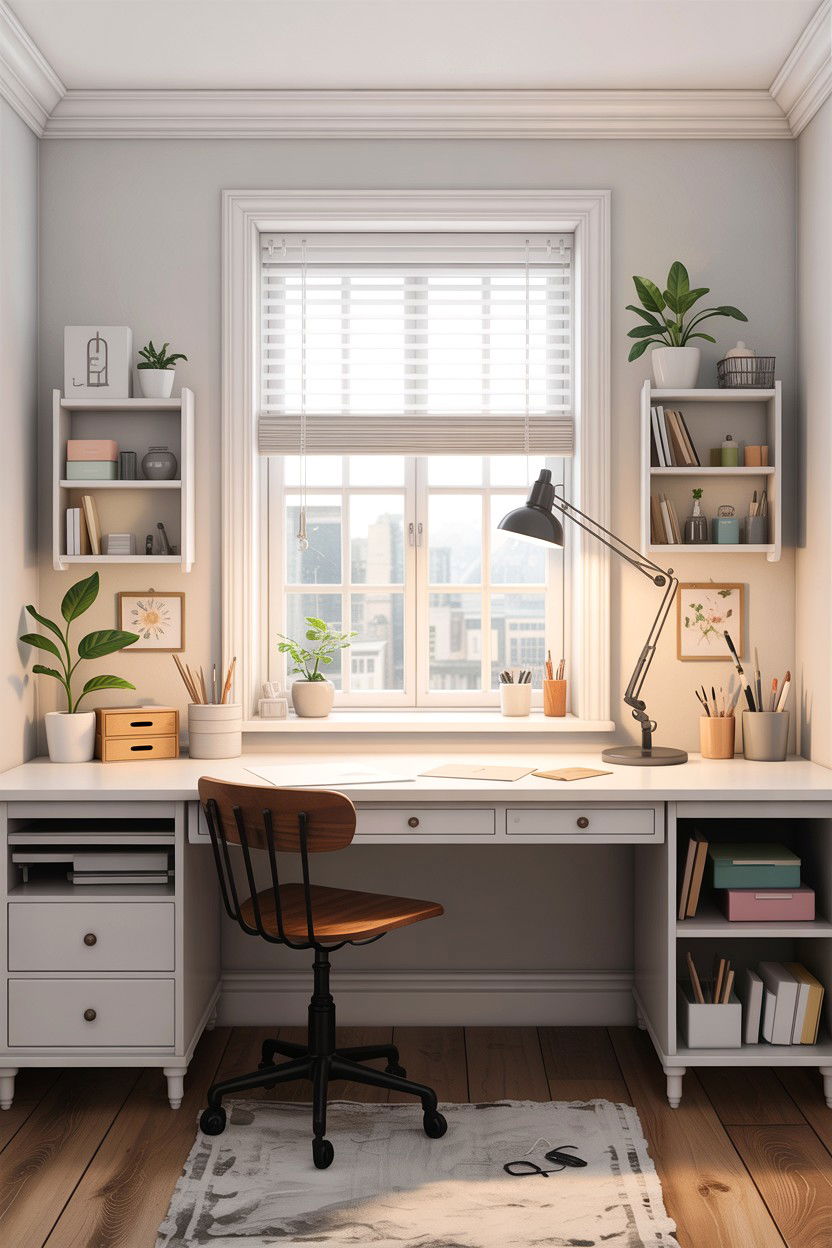 Under window craft desk - 30 bedroom craft corner ideas