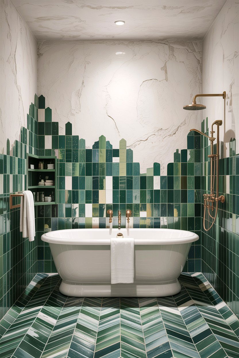 Uneven Bathroom Tile - 30 bathroom asymmetry ideas