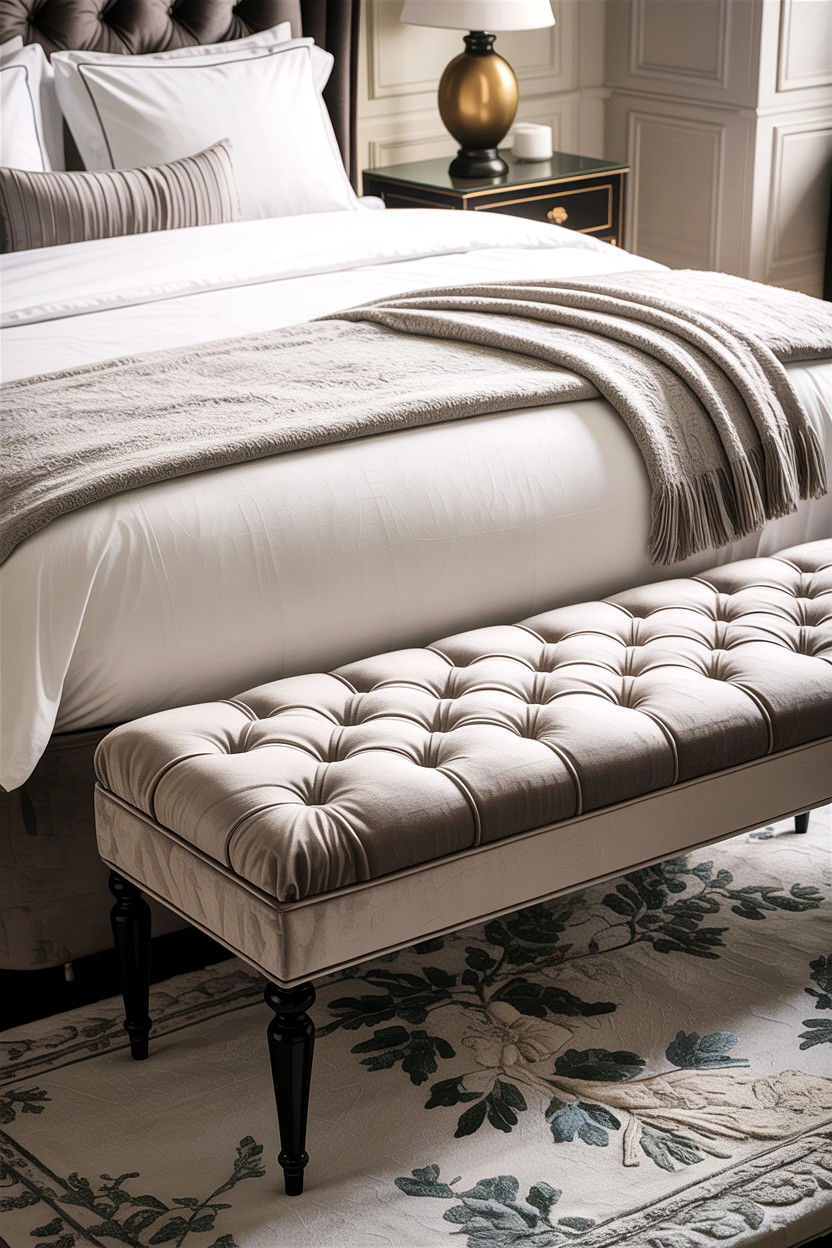 Upholstered Bench - 30 boutique hotel bedroom ideas