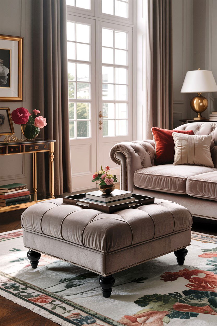 Upholstered ottoman - 30 DIY living room ideas