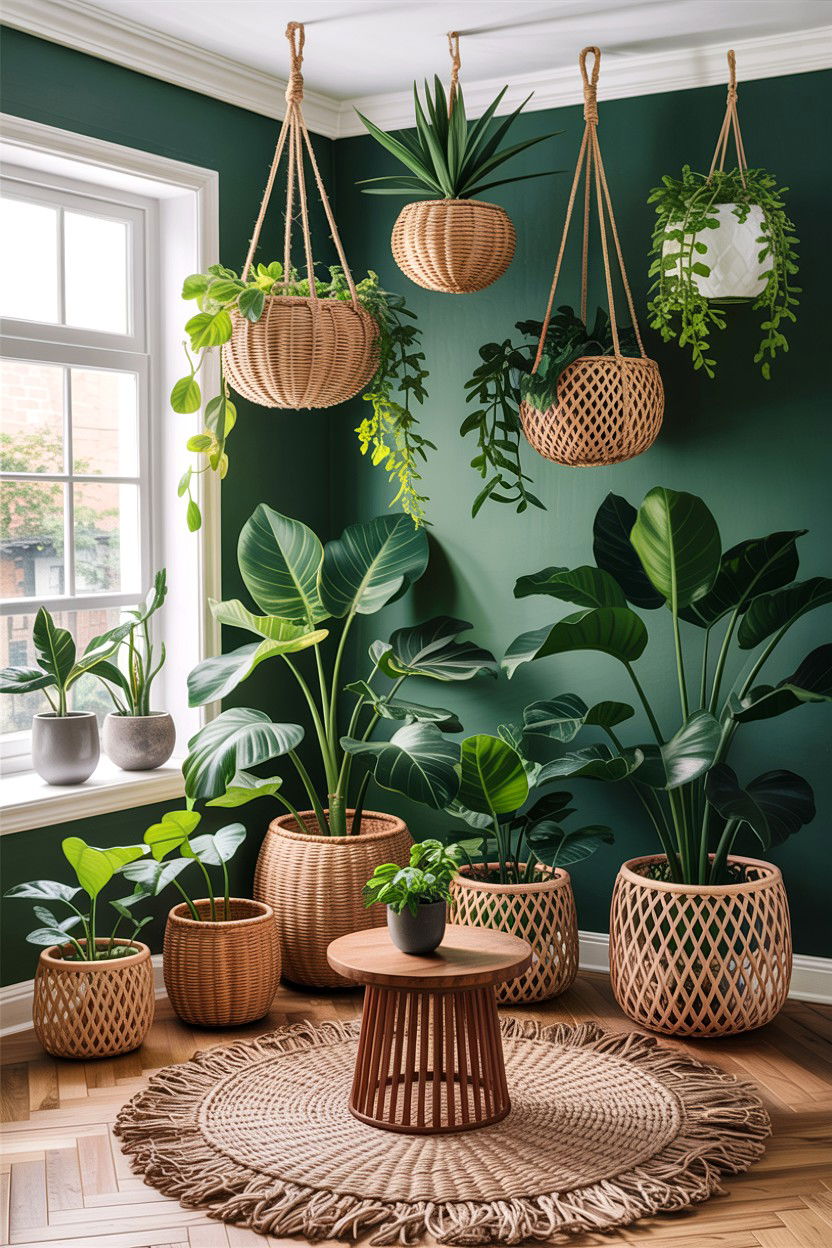 Urban Jungle Living Room Woven Planter - 30 handwoven living room ideas