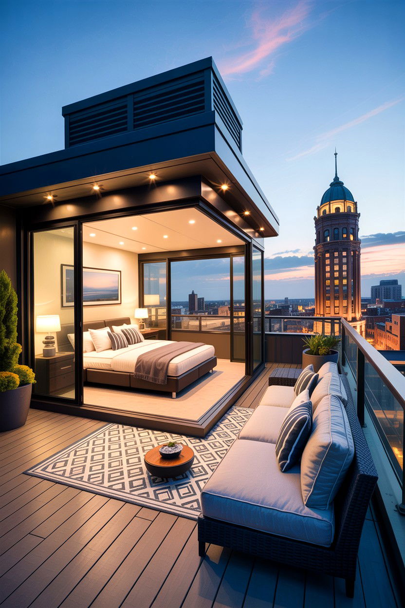 Urban Rooftop Bedroom - 30 bedroom with terrace ideas