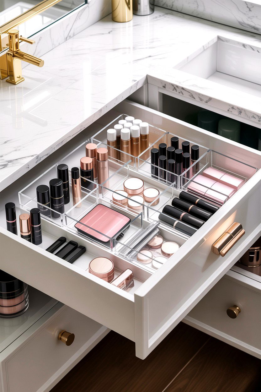 Vanity drawer dividers - 30 small bathroom space storage ideas