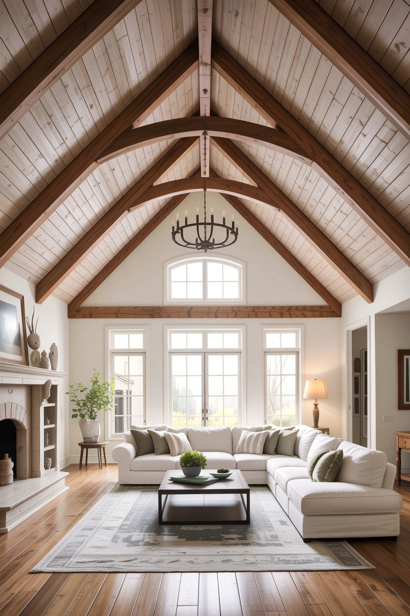 Vaulted Ceiling - 30 rustic white living room ideas