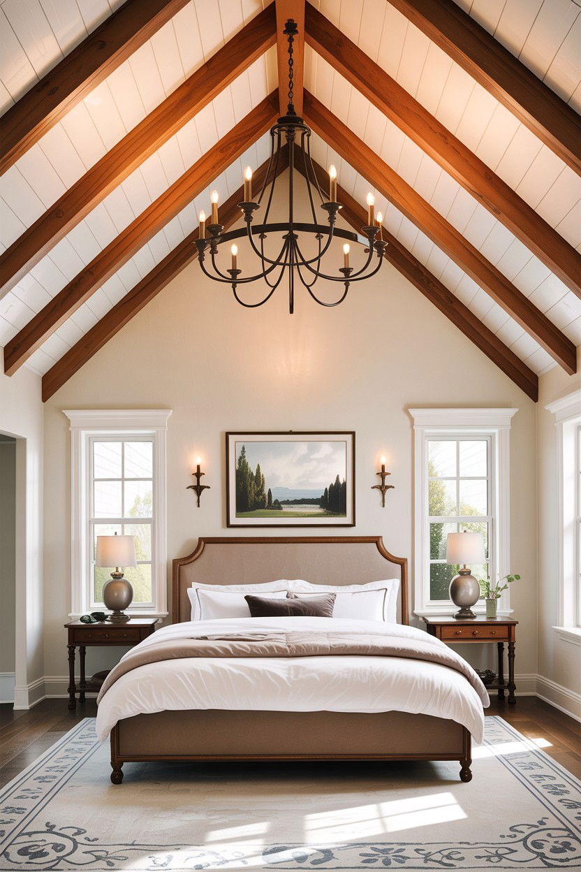 Vaulted Ceiling With Chandelier - 30 bedroom vaulted ceiling ideas
